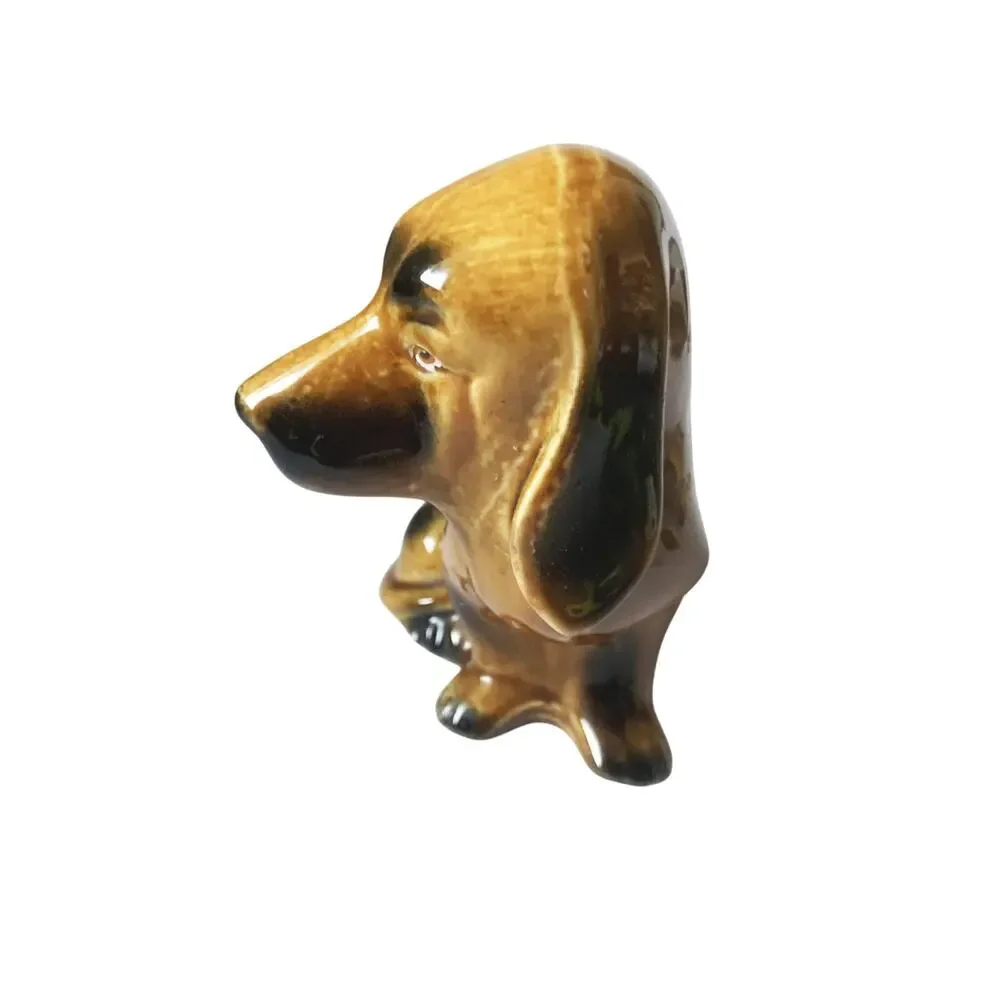 Vintage 60s Porcelain Ceramic Brazil Bloodhound Dog Serious Face Figurine Hound